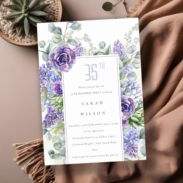 Lilac Succulent Eucalyptus Fauna Any Age Birthday Invitation (Creator Uploaded)