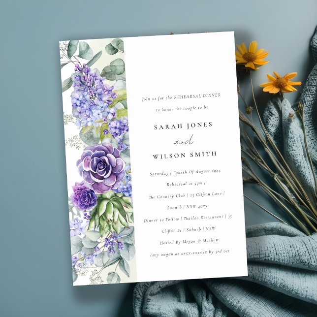 Lilac Succulent Eucalyptus Fauna Rehearsal Dinner Invitation (Creator Uploaded)