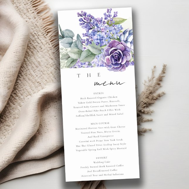Lilac Succulent Eucalyptus Fauna Wedding Menu Card (Creator Uploaded)