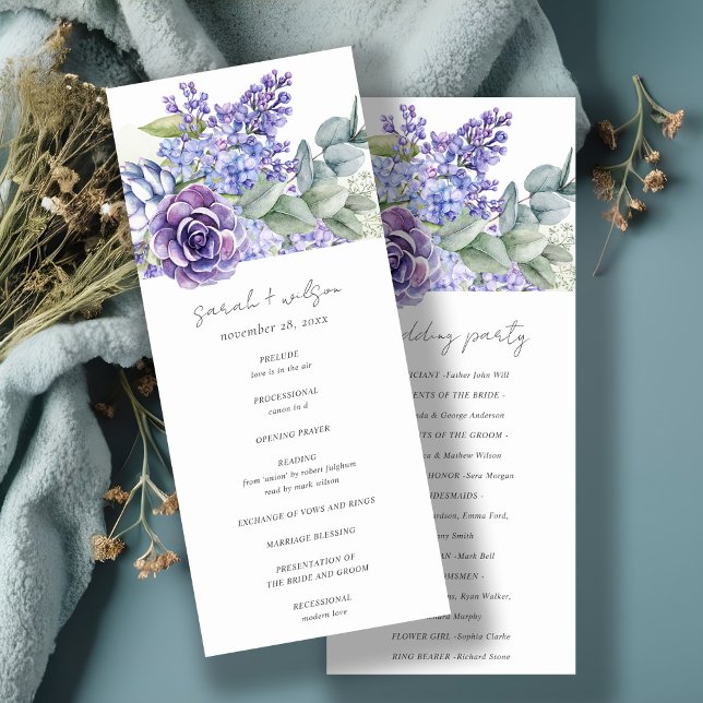 Lilac Succulent Eucalyptus Fauna Wedding Program Invitation (Creator Uploaded)