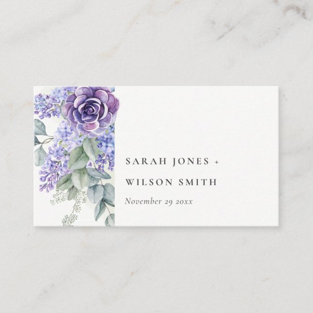 Lilac Succulent Eucalyptus Foliage Wedding Website Enclosure Card (Front)