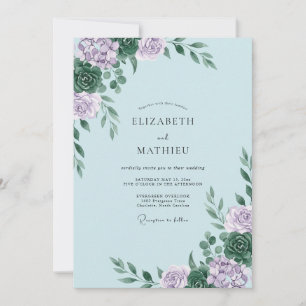 Lilac Succulent Foliage Eucalyptus Wedding Invitation