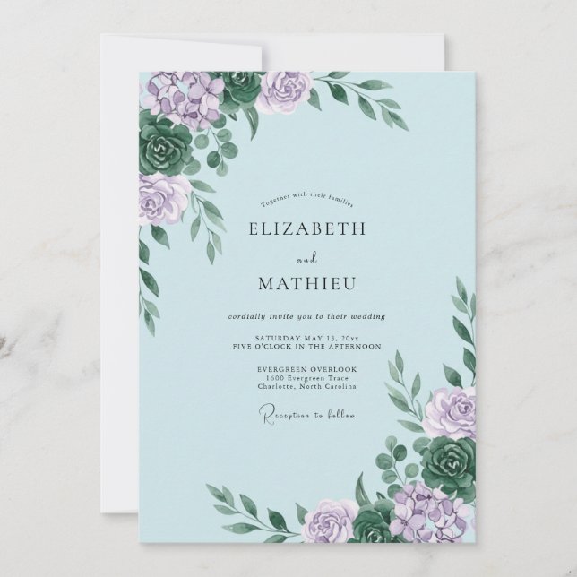 Lilac Succulent Foliage Eucalyptus Wedding Invitation (Front)