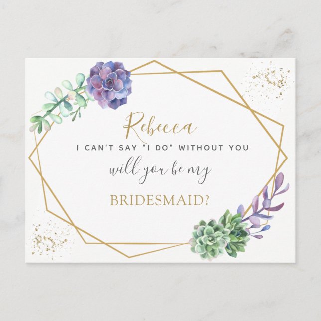 Lilac succulents Bridesmaid or Maid Honour proposa Invitation Postcard (Front)