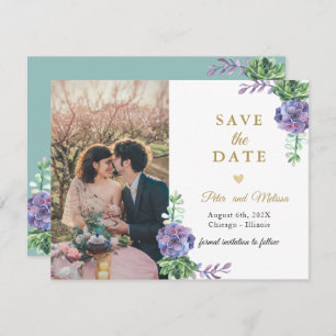 Lilac Succulents Photo Save the Date Announcement