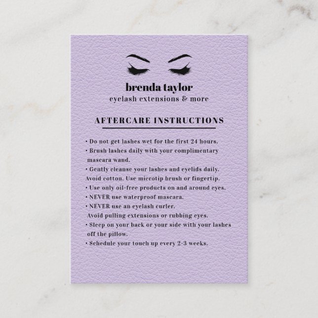 LILAC Suede Eyelash Browbar Aftercare Instructions Business Card (Front)