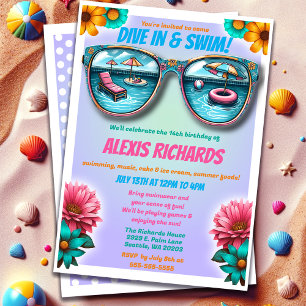 Lilac Summer Splash Birthday Pool Party Invitation