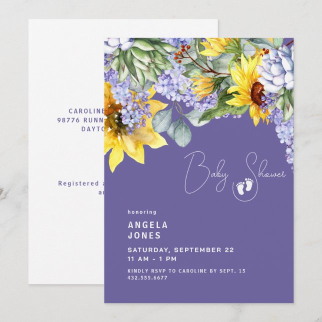 Lilac & Sunflower Floral Baby Shower Invitation (Front/Back)