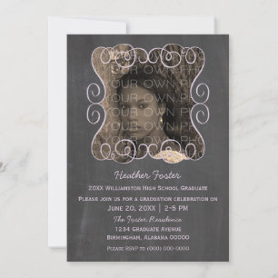 Lilac Swirls Chalkboard Photo Graduation Invite
