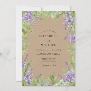Lilac Taupe Wisteria Wedding Invitation
