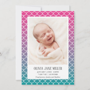 Lilac Teal Gradient Mermaid Birth Announcement