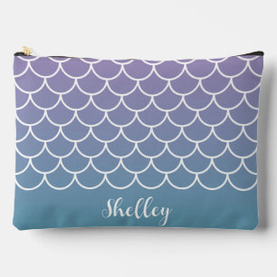 Lilac Teal Gradient Mermaid Fishscale Accessory Pouch
