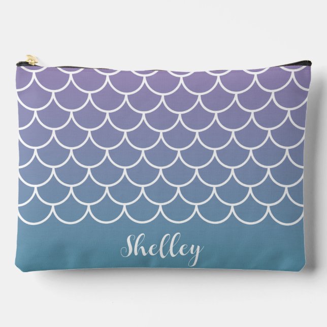 Lilac Teal Gradient Mermaid Fishscale Accessory Pouch (Front)