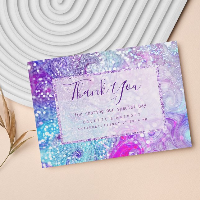 Lilac teal purple marble glitter Flat Thank You  (Lilac teal purple marble glitter Flat Thank You)