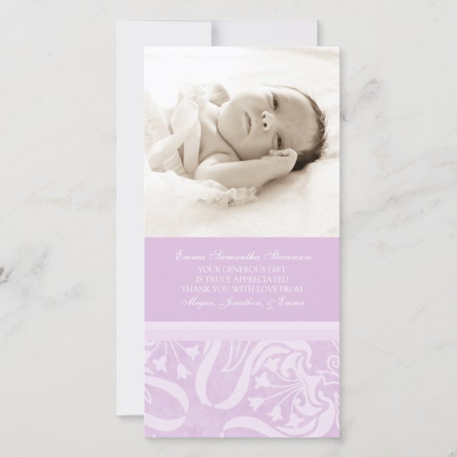 Lilac Thank You Baby Shower Photo Cards (Front)
