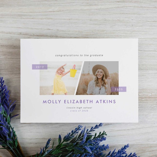 Lilac Then and Now Two Photo Graduation Announcement (Creator Uploaded)