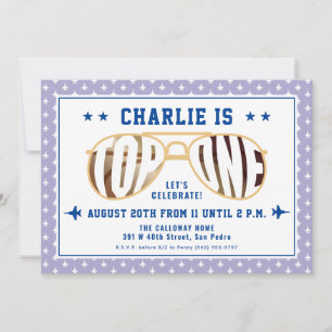 Lilac TopOne Fighter Pilot Themed First Birthday Invitation