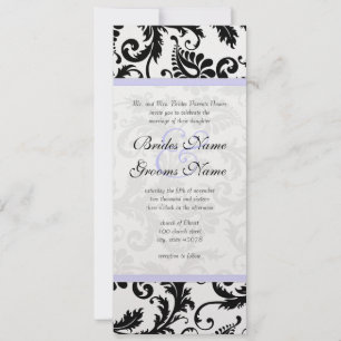 Lilac Trim Black Damask Swirls Wedding Invitation
