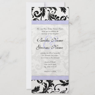 Lilac Trim Black Damask Swirls Wedding Invitation
