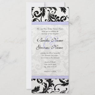 Lilac Trim Black Damask Swirls Wedding Invitation