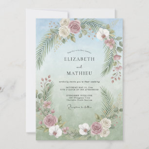 Lilac Tropical Palm Eucalyptus Wedding Invitation