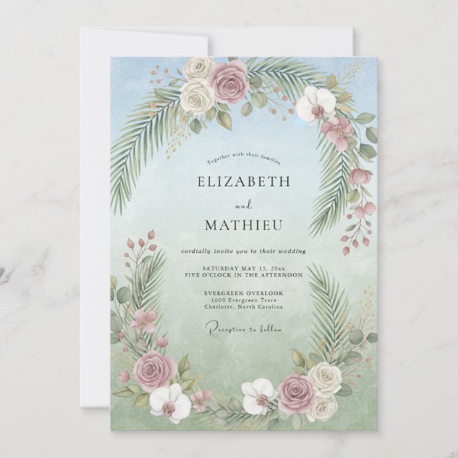 Lilac Tropical Palm Eucalyptus Wedding Invitation (Front)