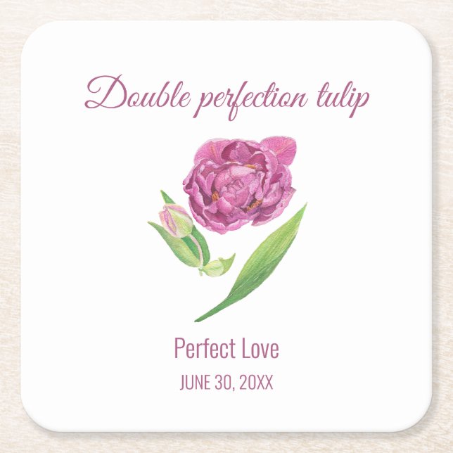 Lilac tulip double perfection perfect love  square paper coaster (Front)