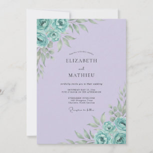 Lilac Turquoise Peony Wedding Invitation