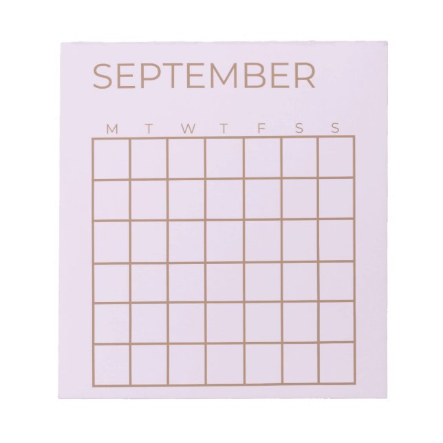 Lilac Undated September Calendar for Planner Notepad (Front)