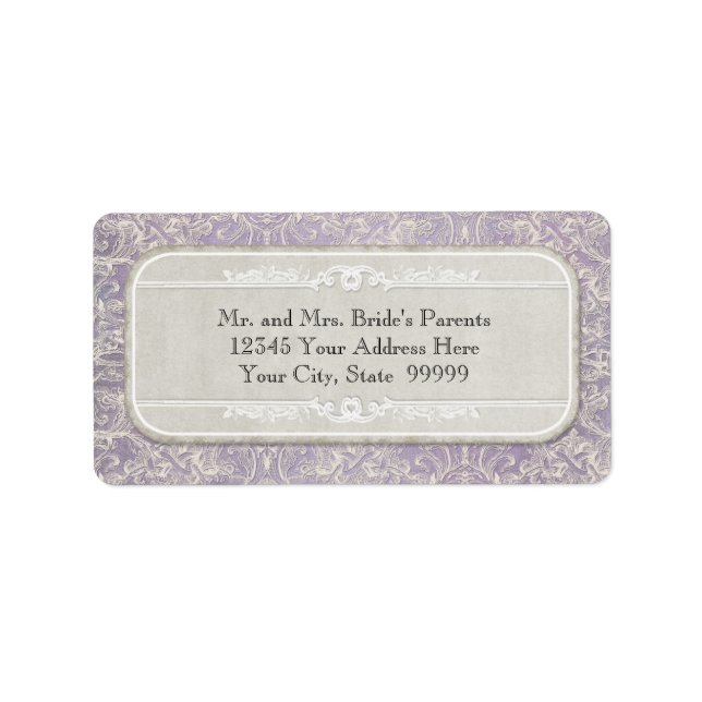 Lilac Vintage French Regency Lace Etched Wedding Label (Front)