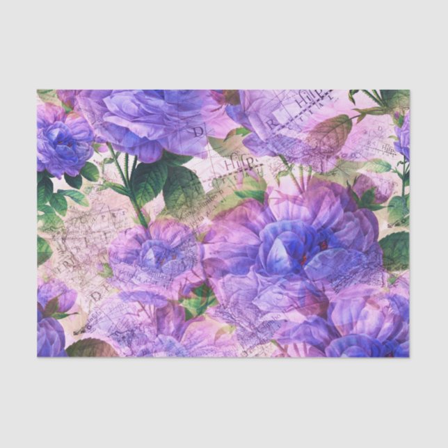 Lilac Vintage Roses Decoupage Tissue Paper (Front)