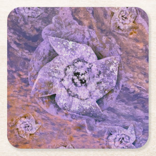 Lilac, violet pinwheel swirls in sea of water square paper coaster