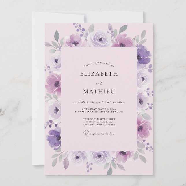 Lilac Violet Watercolor Wedding Invitation (Front)