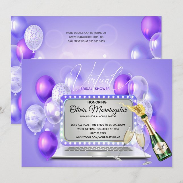 Lilac Virtual Bridal Shower Celebration Laptop Invitation (Front/Back)
