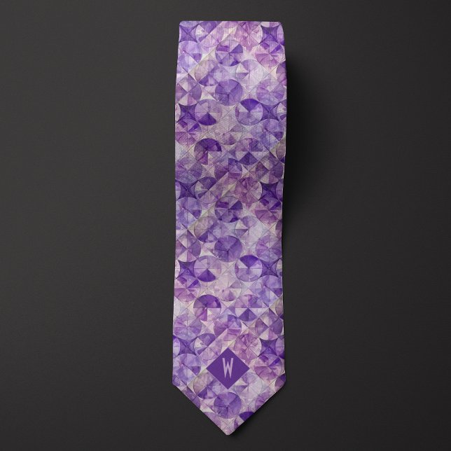 Lilac Watercolor Circles Monogram Tie (Creator Uploaded)