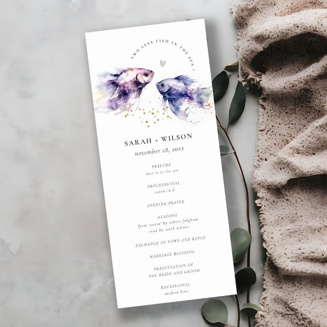 Lilac Watercolor Coastal Fish Wedding Program Invitation (Creator Uploaded)