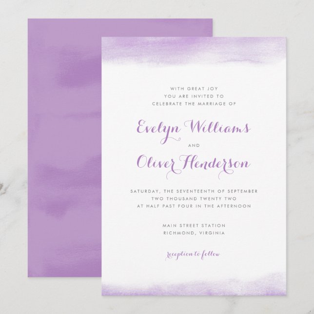 Lilac Watercolor Dip Wedding Invitation (Front/Back)