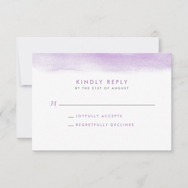 Lilac Watercolor Dip Wedding RSVP Card (Front)