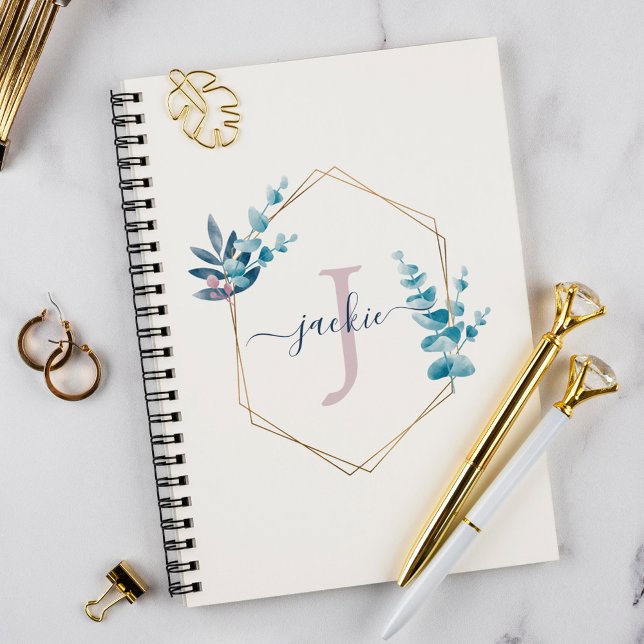 Lilac Watercolor Eucalyptus Frame Monogram Notebook (Creator Uploaded)