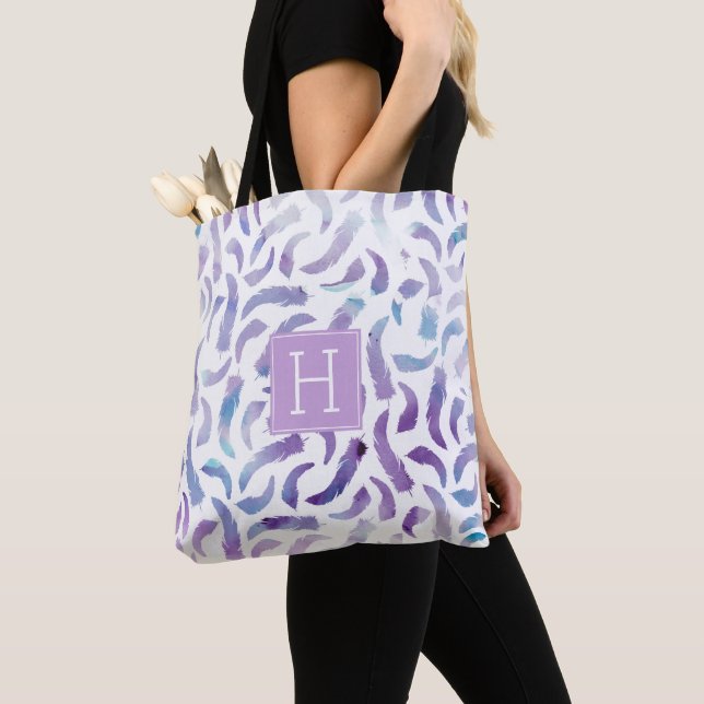 Lilac Watercolor Feathers Pattern Tote Bag (Close Up)