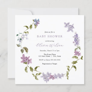 Lilac Watercolor Floral Baby Shower Invitation