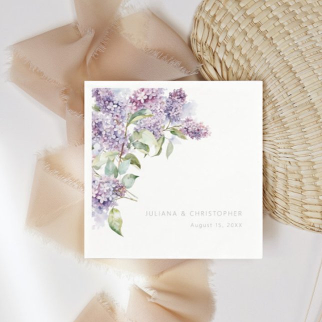 Lilac Watercolor Floral Botanical Wedding Paper Napkin (Creator Uploaded)