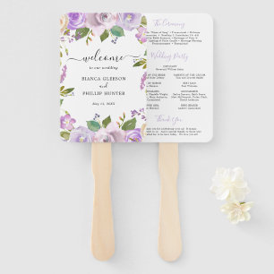Lilac Watercolor Floral Elegant Wedding Program Hand Fan
