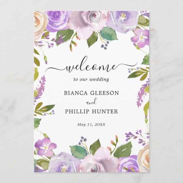 Lilac Watercolor Floral Elegant Wedding Programme (Front)