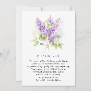 Lilac Watercolor Floral Funeral Thank You Card