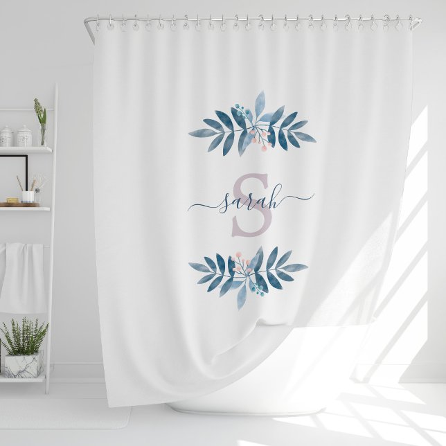Lilac Watercolor Floral Monogram Shower Curtain (Creator Uploaded)