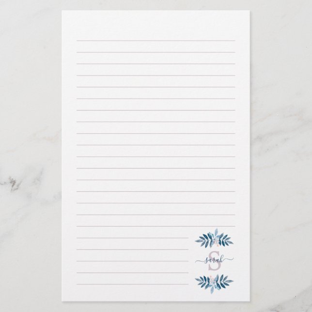 Lilac Watercolor Floral Monogram Stationery (Front)