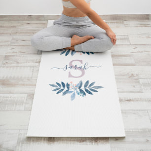 Lilac Watercolor Floral Monogram Yoga Mat