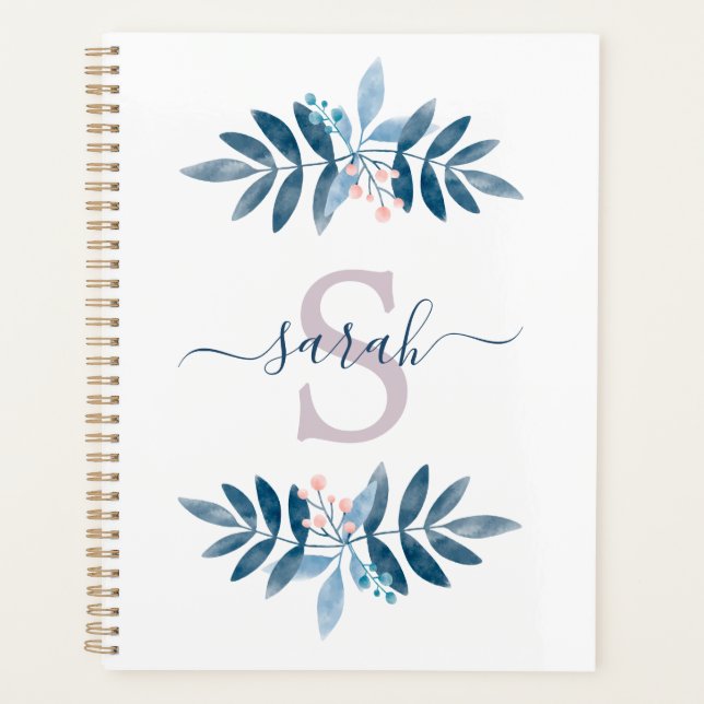 Lilac Watercolor Floral Monogrammed Planner (Front)
