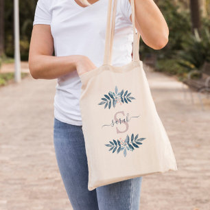 Lilac Watercolor Floral Monogrammed Tote Bag